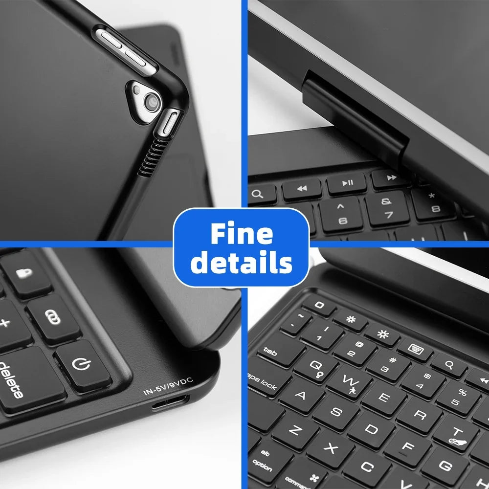 DFITO iPad Case with Keyboard, 360° Rotatable Backlit Keyboard with Pencil Holder for 10.2 inch iPad 9th Gen 2021/ 8th Gen 2020/ 7th Gen 2019 and iPad Air 3 / Pro 10.5" -Black