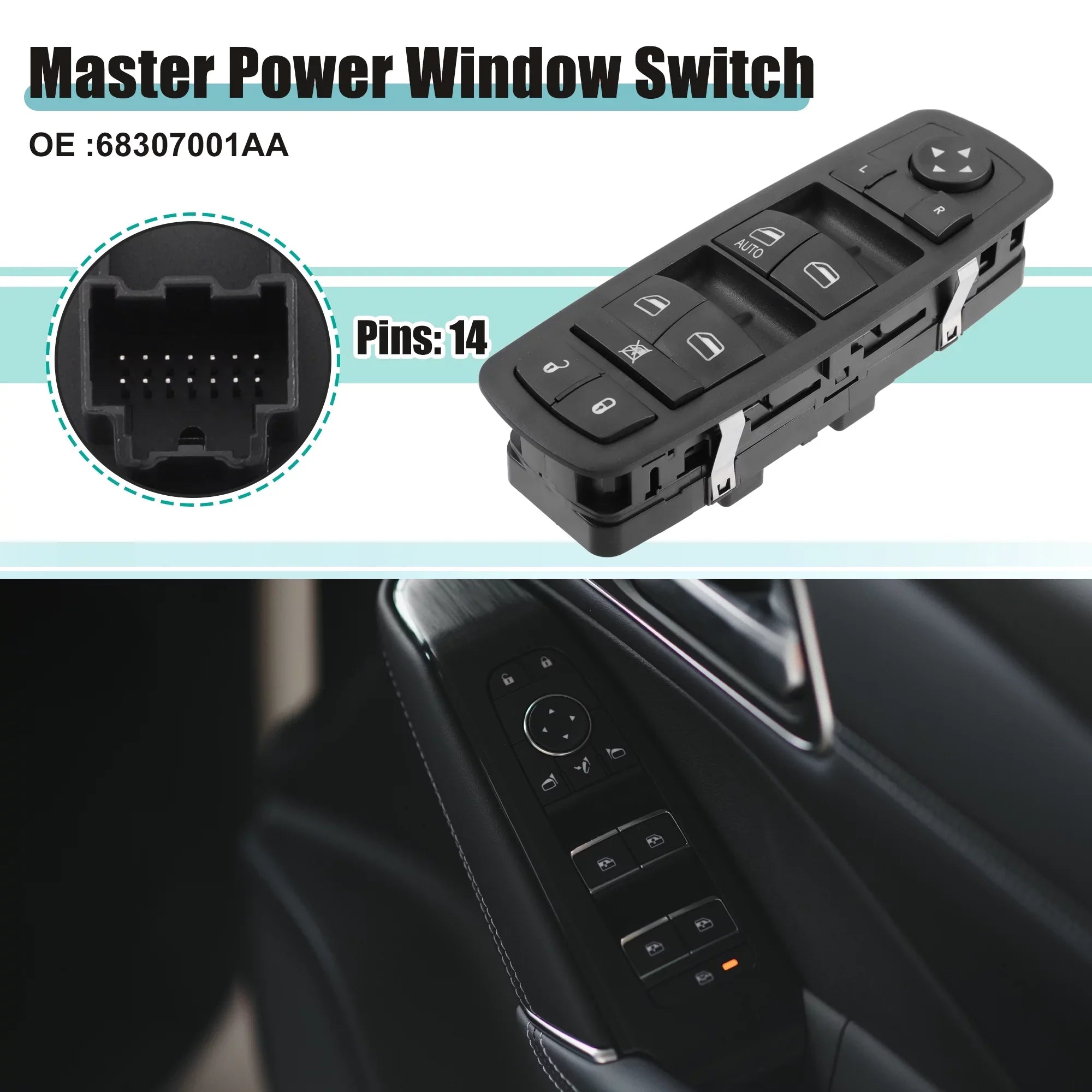 Unique Bargains Front Left Driver Side Master Power Window Switch for Dodge Journey 2017 2018 2019 68307001AA Black