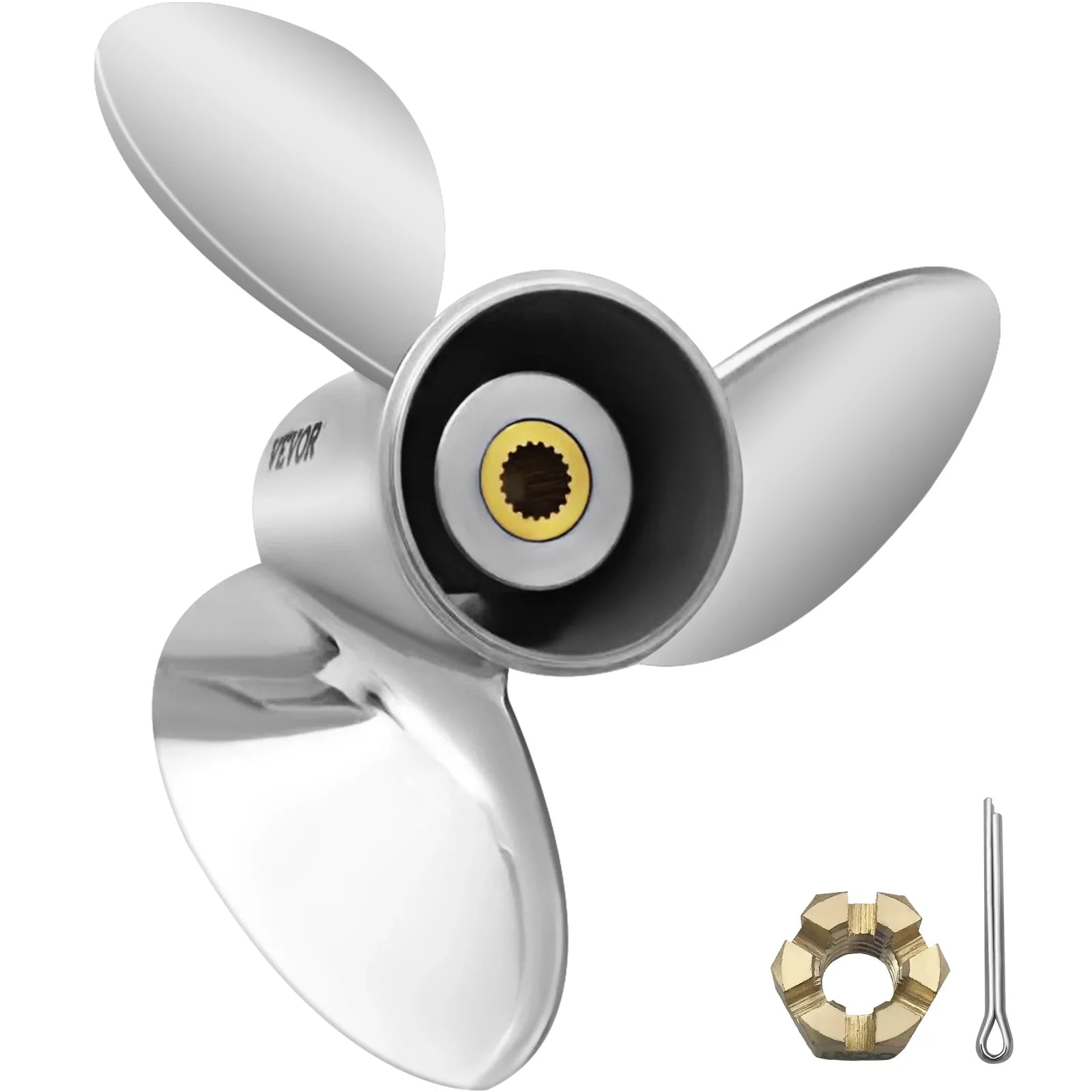 VEVOR Outboard Propeller, 3-Blade 14.5" x 21" Vessel Propeller, Replace for OEM 3860709, Matching with SX Sterndrives Outboard Volvo Penta Engine, Right-handed Steel Propeller Steel & 19 Spline Teeth