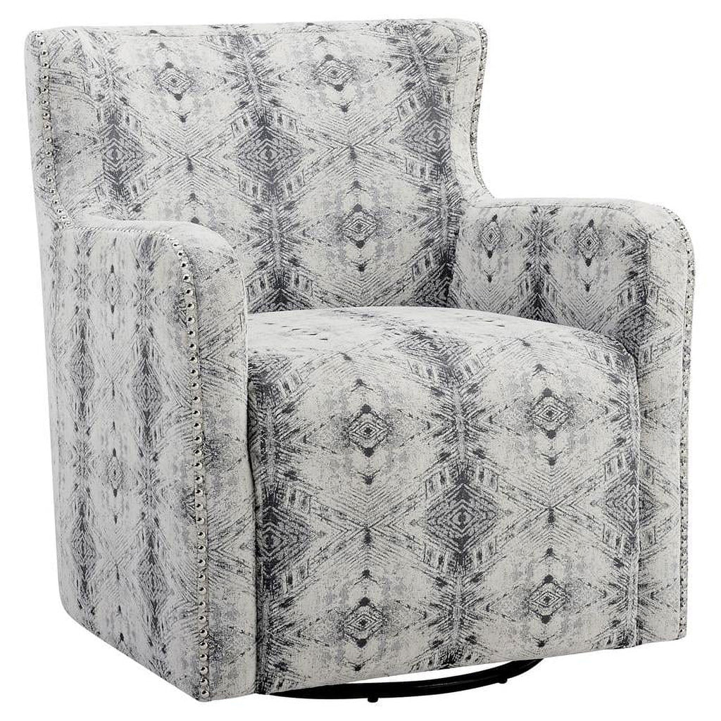 Lexicon Lonita 30" Contemporary Chenille Geometric Swivel Chair in Off White