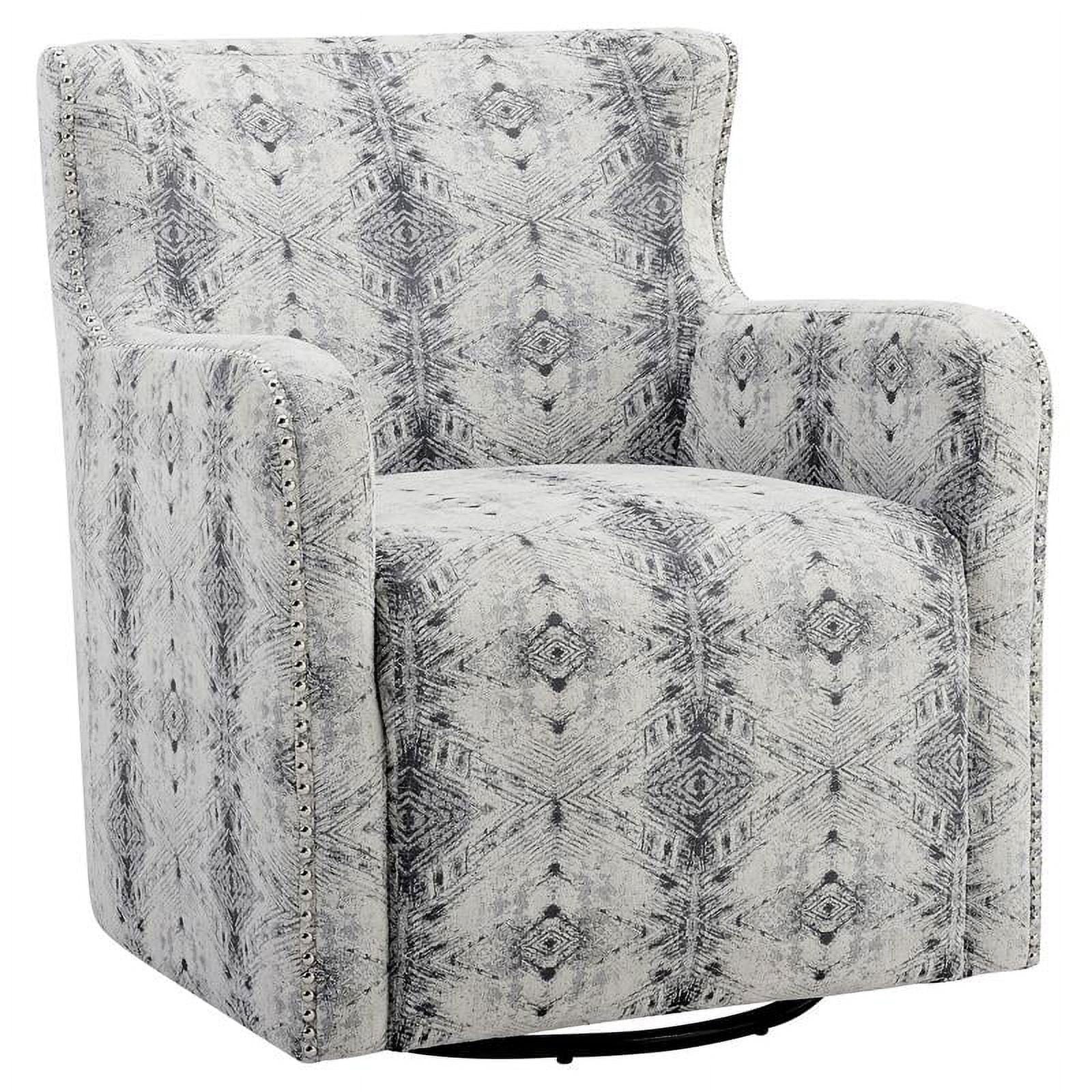 Lexicon Lonita 30" Contemporary Chenille Geometric Swivel Chair in Off White