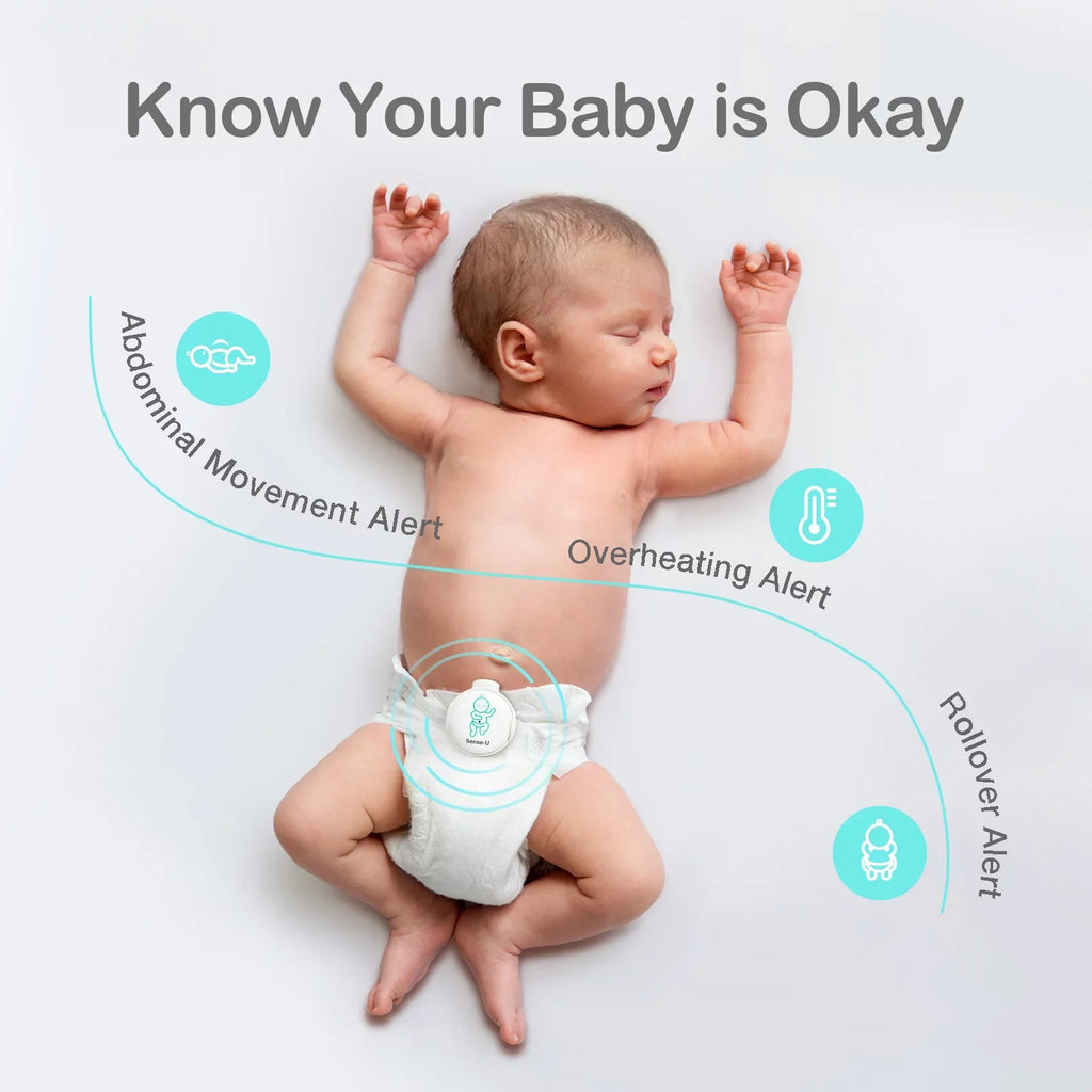 Sense-U Smart Baby Abdominal Movement Monitor - Tracks Baby's Abdominal Movement, Temperature, Rollover and Sleeping Position for Baby Safety with Instant Audio Alerts on Smartphones, Pink