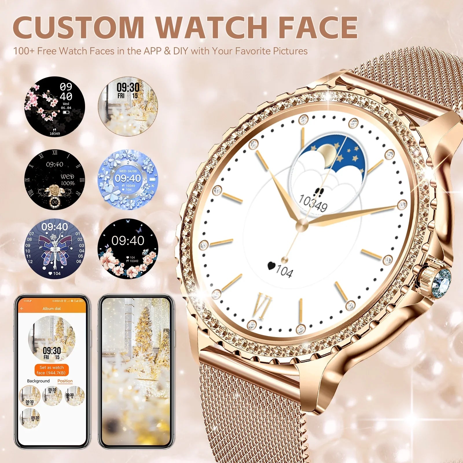 Smart Watches Women with Diamonds Bluetooth call