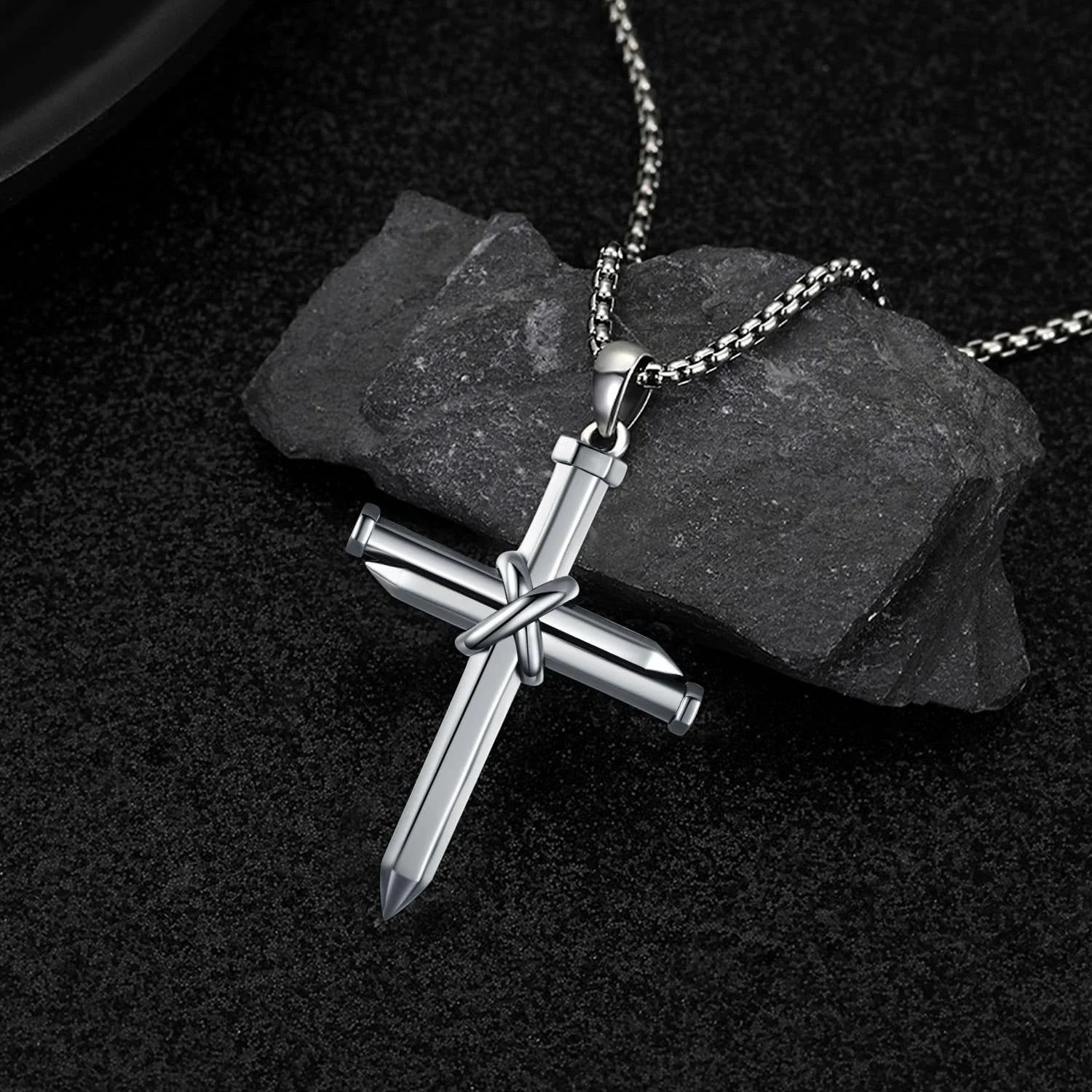 Midir&Etain Cross Necklace for Men Boys 925 Sterling Silver Nail Cross Pendant Necklace Solid Cross Charm Christian Jewelry Religious Graduation Gifts