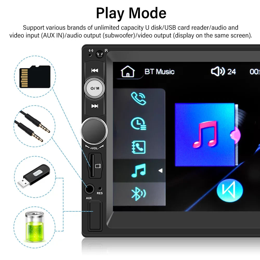 Podofo Double 2 Din 7'' Universal Car Stereo Radio Apple Carplay Android Auto Mirror Link HD Touch Screen Car Audio Multimedia Player MP3 MP5 Bluetooth FM USB(Rear Camera Not Included)