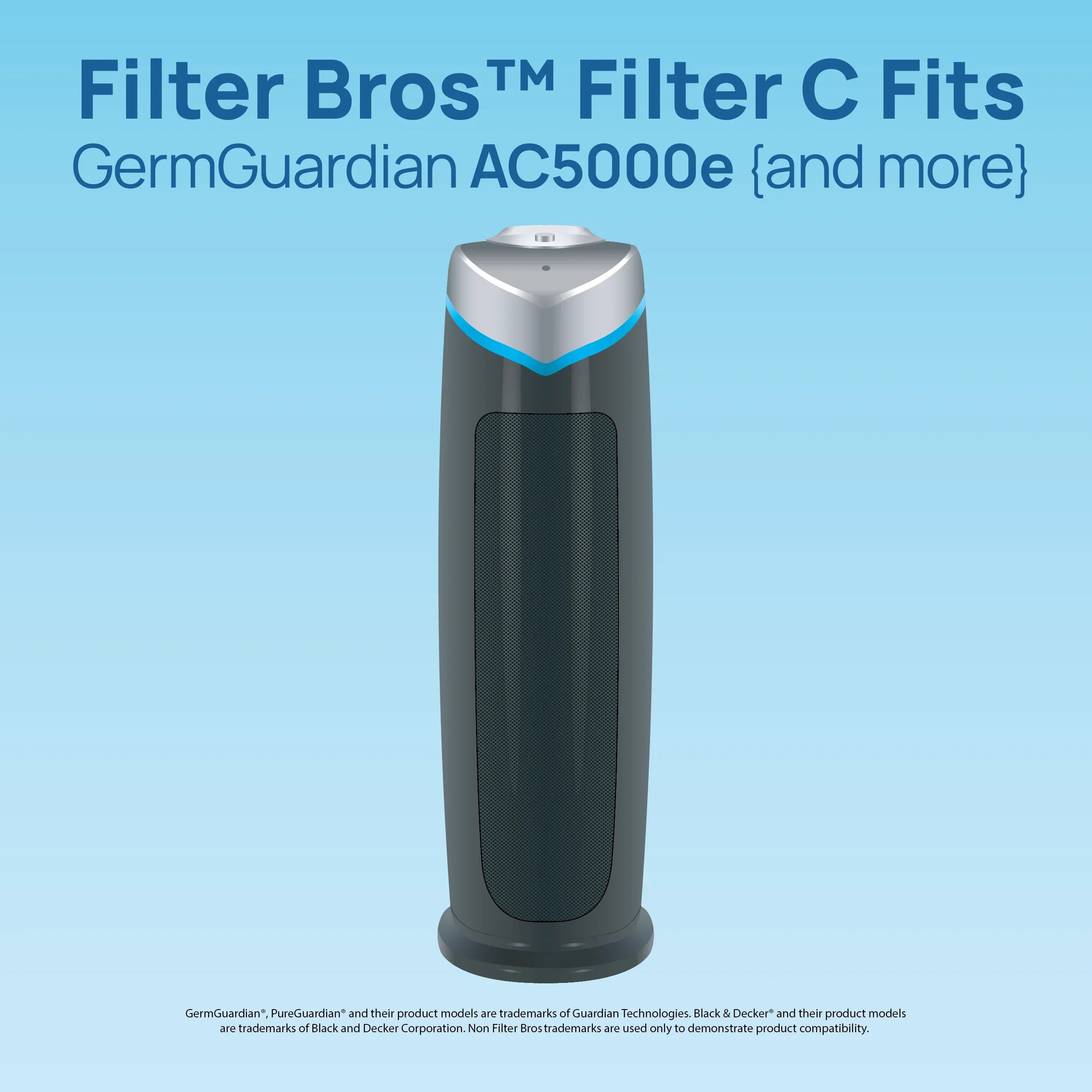 Filter Bros Filter C Fitting With GermGuardian FLT5000 - AC5000, AC5000E, HEPA Replacement For Home Air Cleaner Purifiers, AC5300B, AC5250PT With Technologies and AC5350B, AC5350BCA, AC5350W, AC530