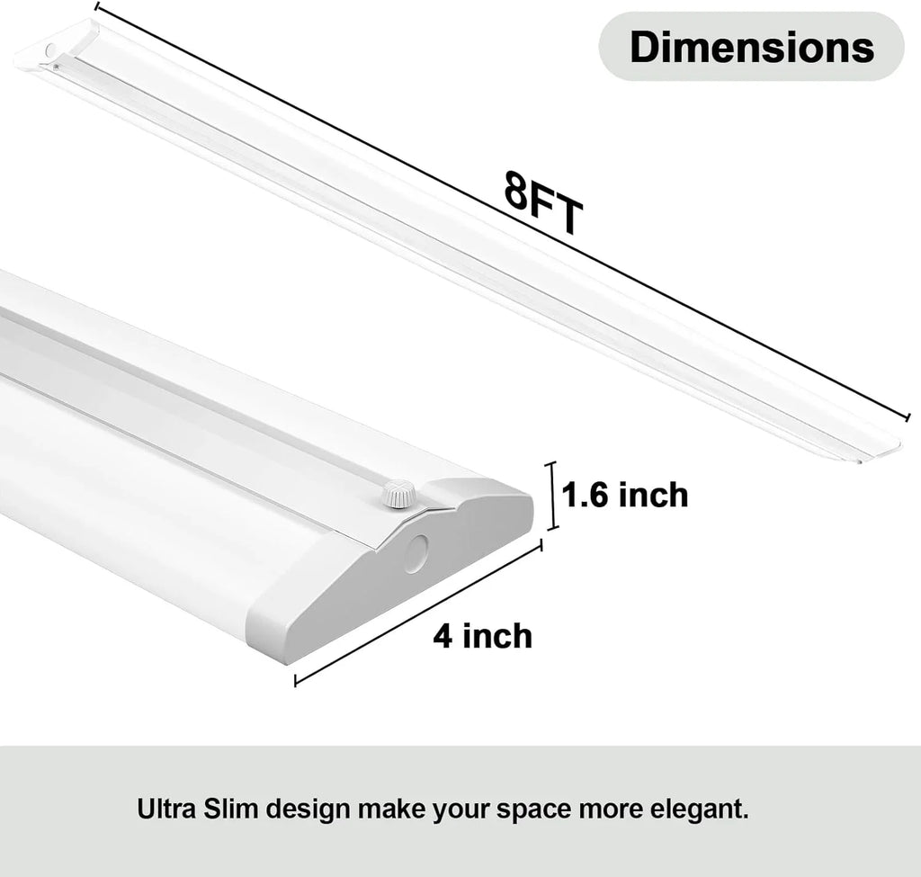 QCAI 8FT LED Shop Light 110W [6-lamp T8 Fluorescent Equiv.], Compact 8 Foot Strip Lights, 12500LM, 5000K, Commercial Grade Flush Mount Ultra Slim LED Wraparound for Garage Office Warehouse, 4 Pack