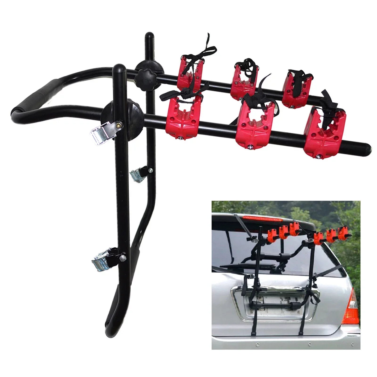 Loyalheartdy Foldable Bike Hitch Mount Rack 3-Bike Carrier Trunk Mount Rack for Car Minivan SUV Truck Max Load 44.09