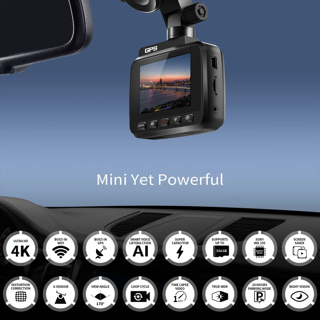 4K Dash Cam for Cars, Dash Cam Front and Rear with Night Vision, 2160P FHD Car Camera, 170° Wide Angle Driving Recorder with G-Sensor, Parking Monitor, Loop Recording, WDR, Built-in WiFi & GPS