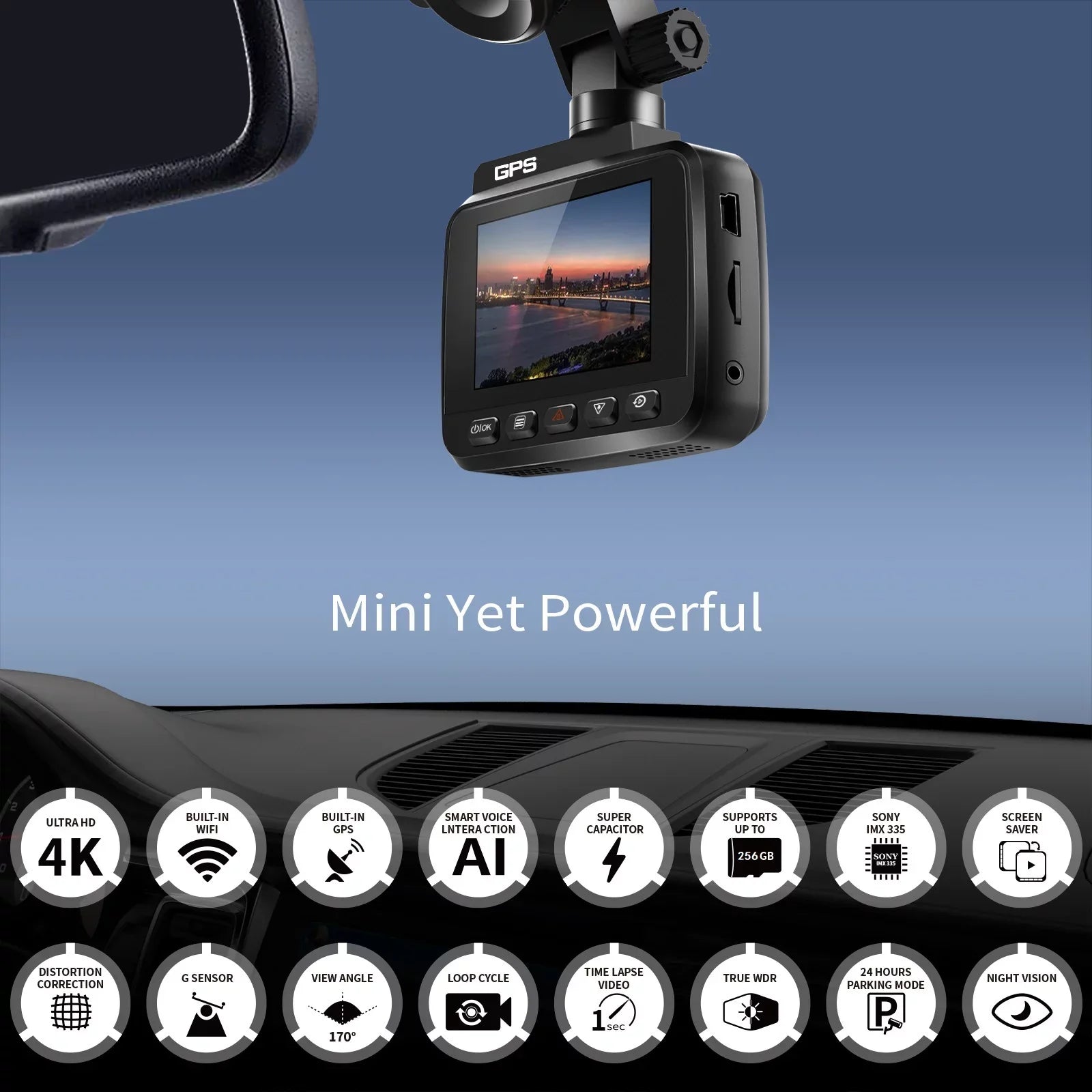4K Dash Cam for Cars, Dash Cam Front and Rear with Night Vision, 2160P FHD Car Camera, 170° Wide Angle Driving Recorder with G-Sensor, Parking Monitor, Loop Recording, WDR, Built-in WiFi & GPS