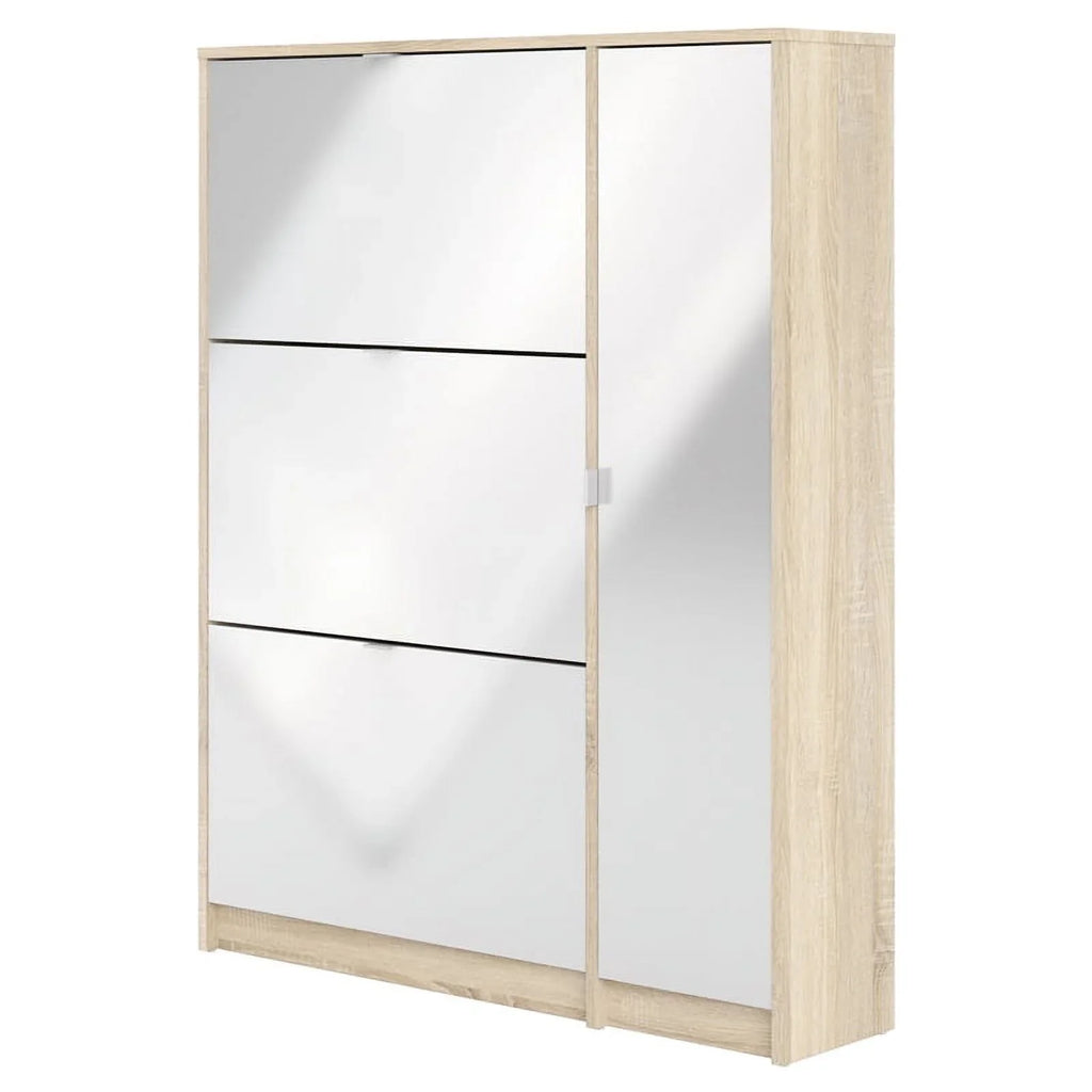 Allora 3 Drawer Shoe Cabinet & Door in Oak-White High Gloss with 2 Layers