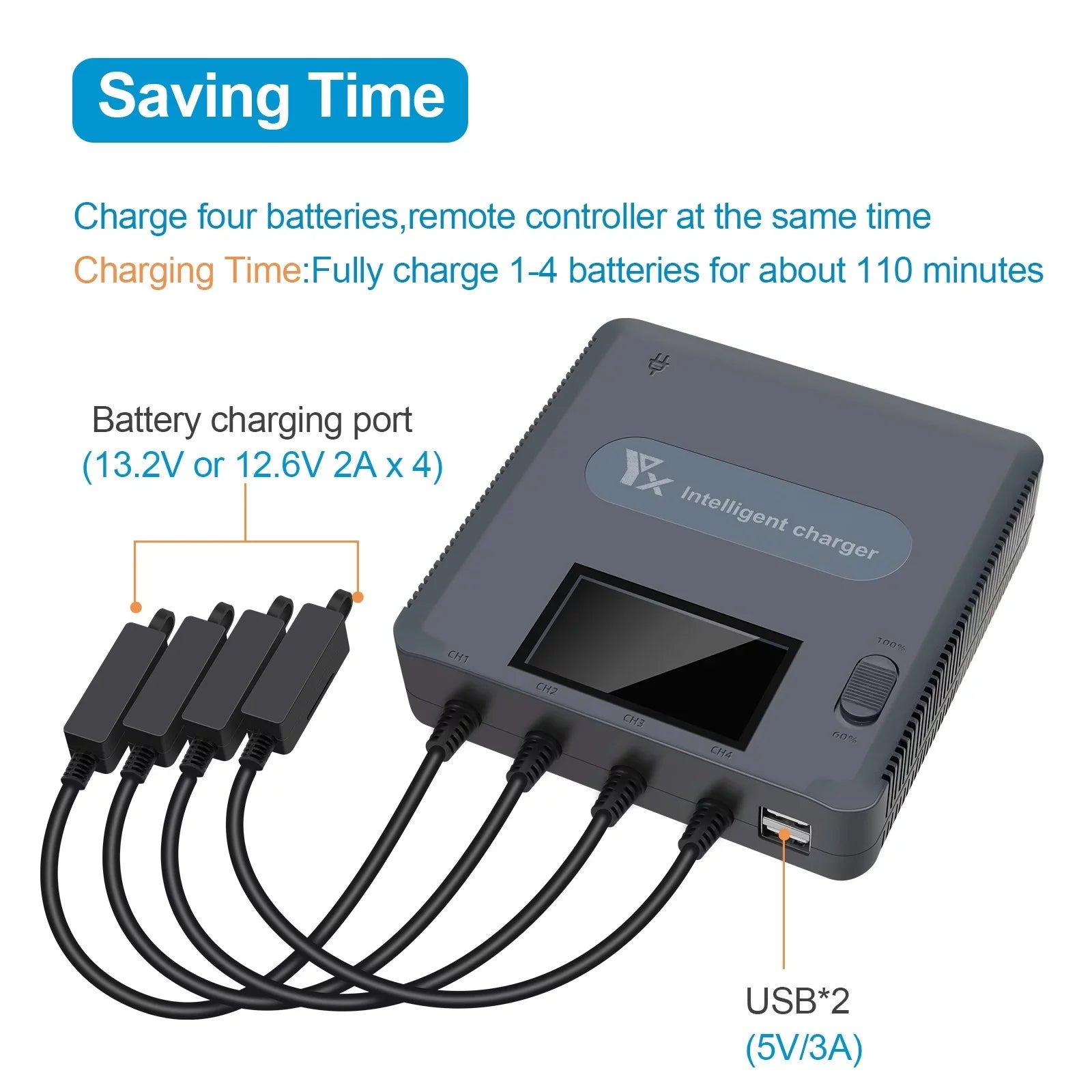 ZiSUGP Matching With DJI Mavic Air 2 And Air 2S Battery Charger Hub With LCD Display 6 In 1 Quick Battery Charger Charging Accessories Photography Drones with Camera 4k