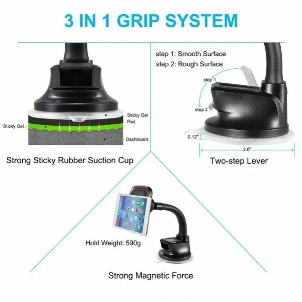 Holder Magnetic Car Mount Dash Windshield Gooseneck N7Q for Nubia Red Magic 3 / 3S - OnePlus 6, 6T, 7T, 7 Pro - Razer Phone 2 - RED Hydrogen One - Samsung Galaxy Sky S9 Plus, S8 Plus S7
