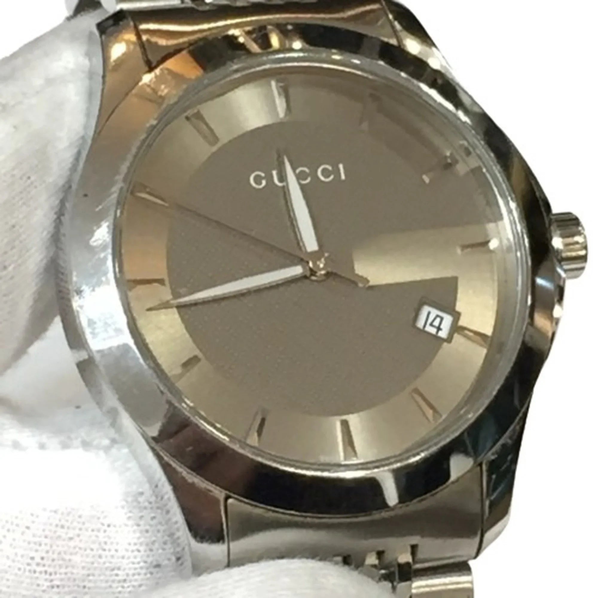 Pre-Owned GUCCI 126.4 G Timeless Brown Dial SS Stainless Steel Silver Analog Watch Men's Date Quartz IT26SVZ67548 RK1056D (Good)