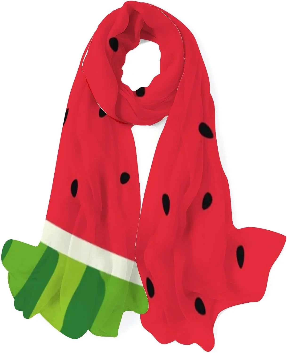Hyjoy Watermelon Slice Seed And Skin Long Silk Neck Scarf Lightweight Shawl Wrap Scarves for Women Girls