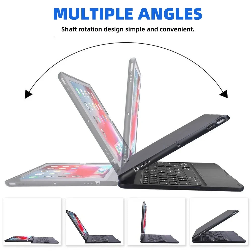 DFITO iPad Case with Keyboard, 360° Rotatable Backlit Keyboard with Pencil Holder for 10.2 inch iPad 9th Gen 2021/ 8th Gen 2020/ 7th Gen 2019 and iPad Air 3 / Pro 10.5" -Black
