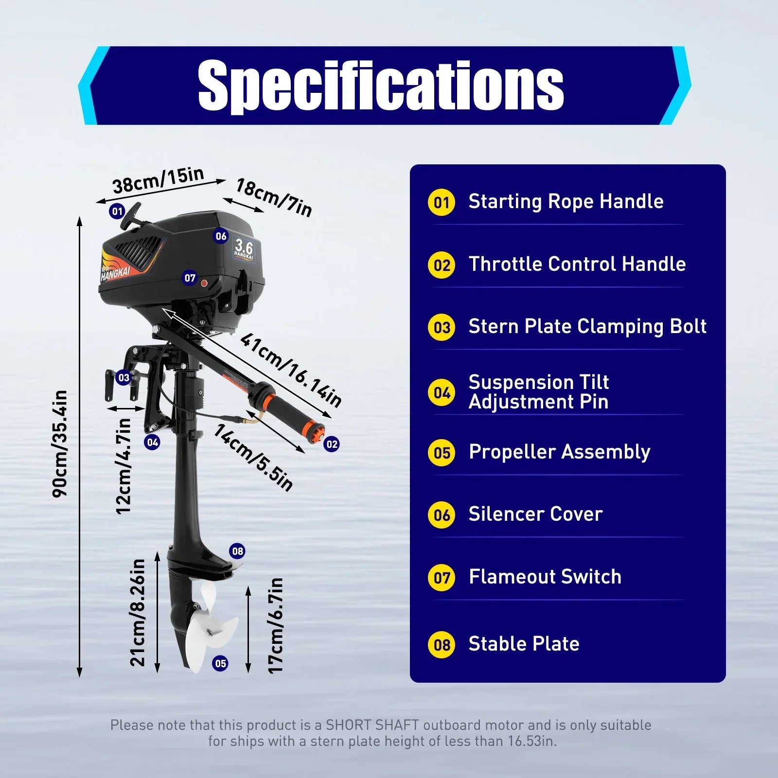 2 Stroke 3.6 HP Gasoline Outboard Motor, 55cc Fishing Ship Engine with Water Cooling System Clutch Control Black