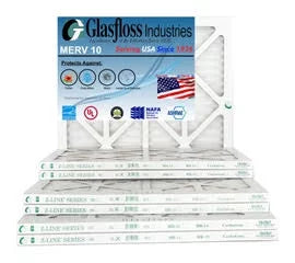 Glasfloss 14x18x1 - MERV 10 -Qty:12 - Furnace Air Filter - Made in USA (Actual Size: 13.5 x 17.5x7/8 inch)