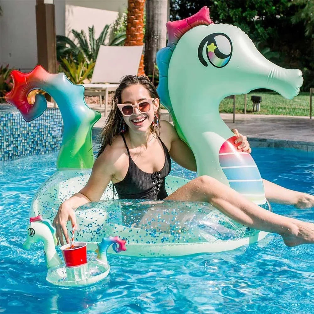 Pool Candy Seahorse Glitter Pool Float with Drink Holder PC6048GSH