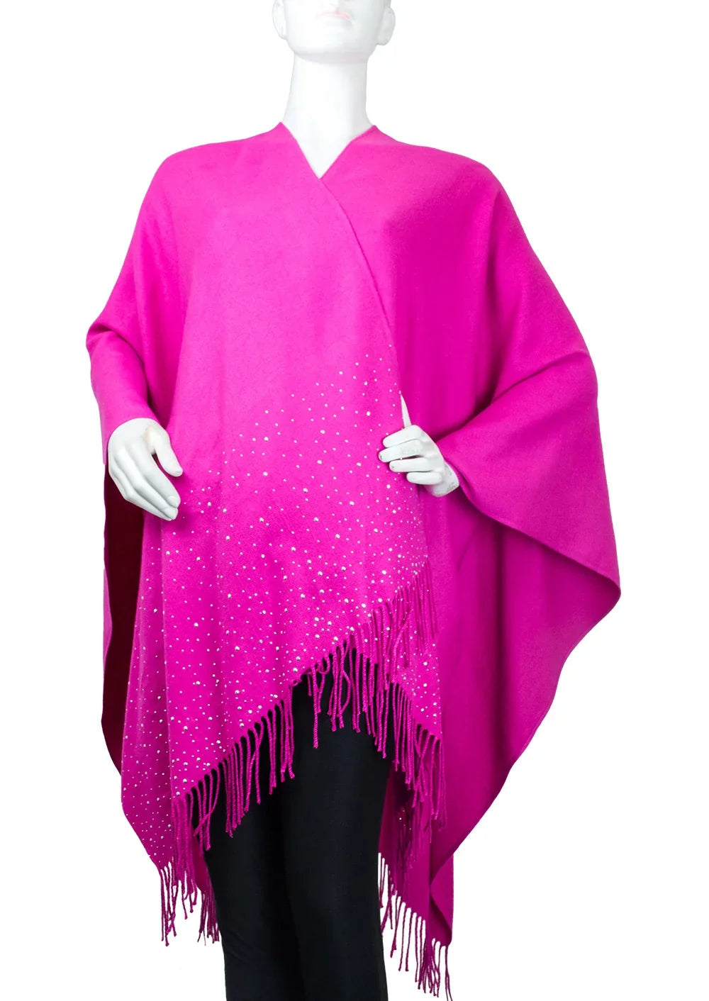 Adrienne Vittadini Women's Fuschia Wrap with Silver Studded Border and Fringe