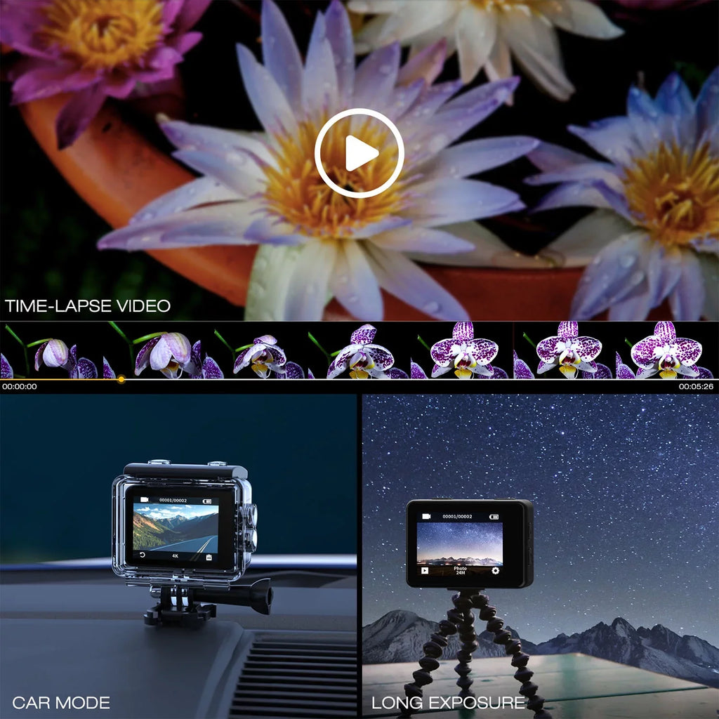CAMPARK 4K/30FPS 24MP Dual Color Screen Action Camera Ultra HD Wifi Underwater Camera EIS 131FT Waterproof Camera 170 Degree Wide Angle
