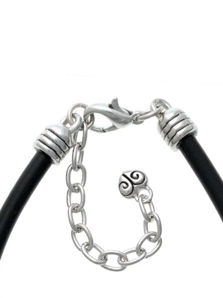 Delight Jewelry Silvertone Translucent Green Lucky Four Leaf Clover Dome Best Teacher Ever Black Rubber Charm Bracelet