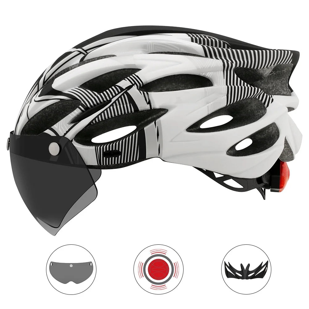 Nebublu Road Mountain Bike Riding Helmet with Lens and Brim - Stay Visible and Protected on the Road!