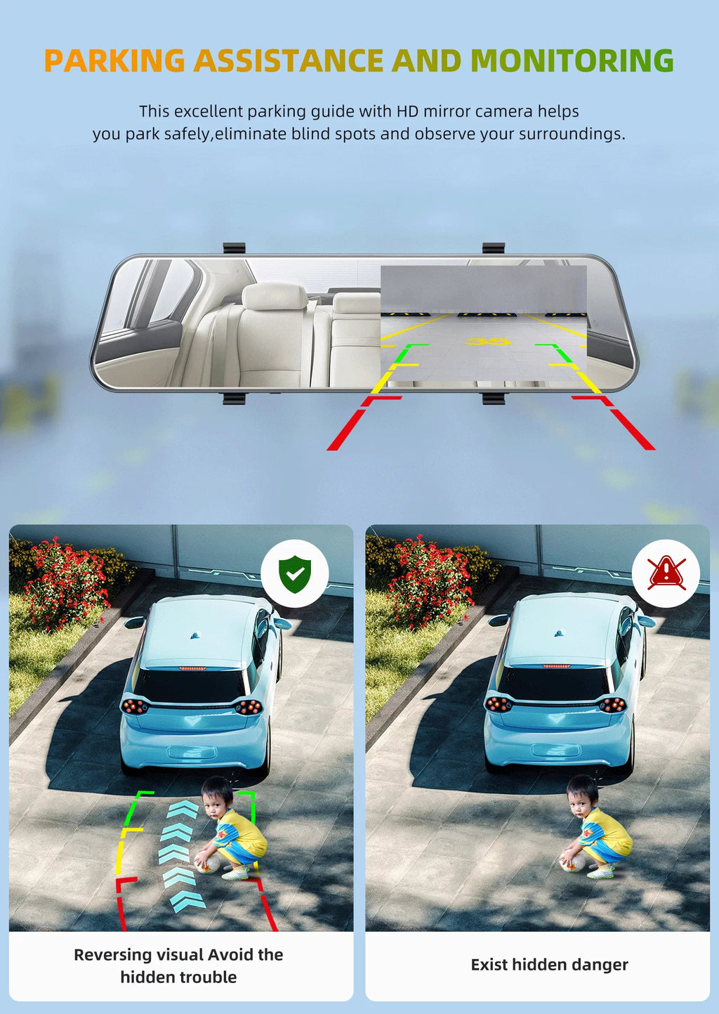TOGUARD Mirror Dash Cam for Cars, 1080P HD Rear View Mirror Camera, 5'' IPS Full Touch Screen Front and Rear Dual Dash Camera with G-Sensor, Parking Monitor, Loop Recording, Parking Assistant