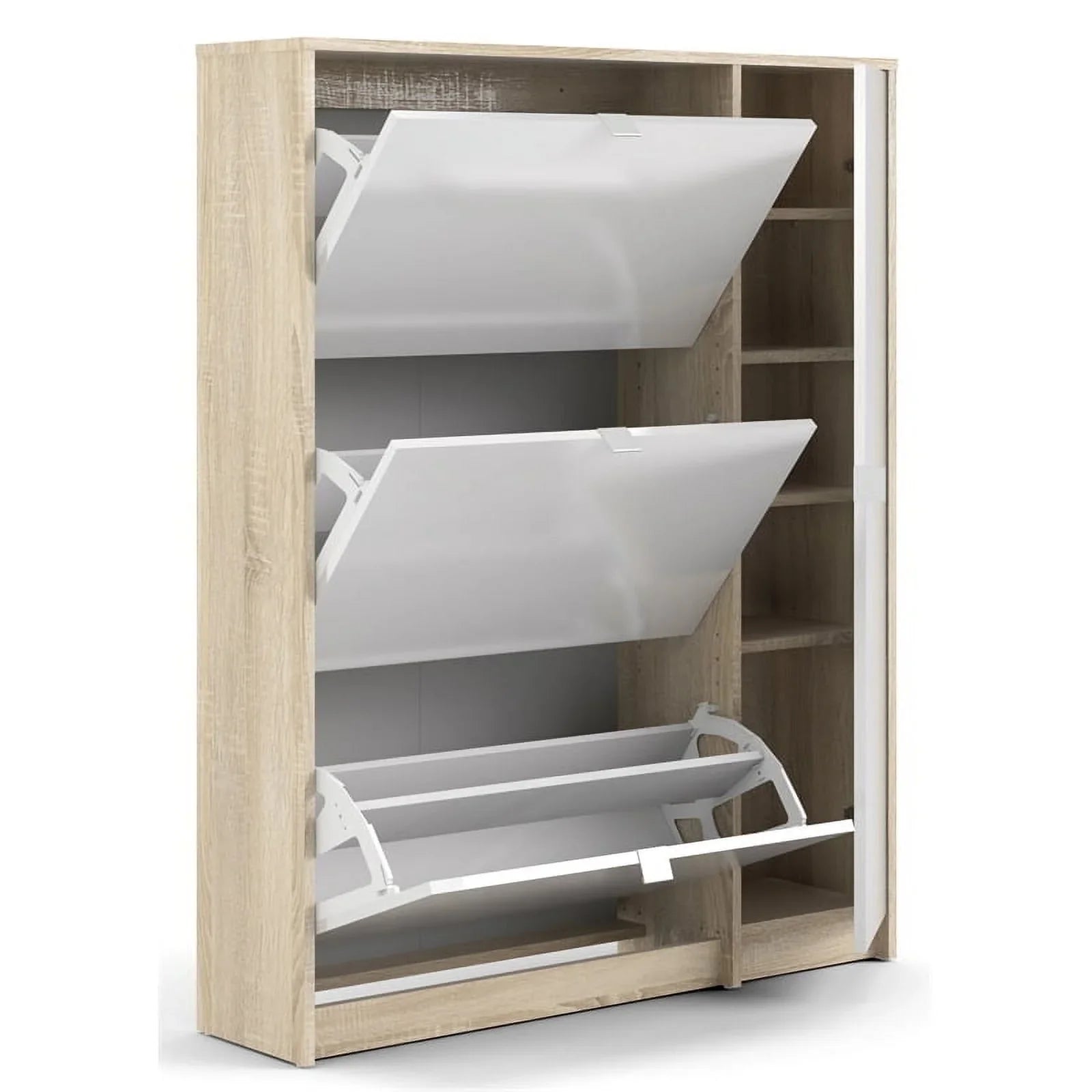 Allora 3 Drawer Shoe Cabinet & Door in Oak-White High Gloss with 2 Layers
