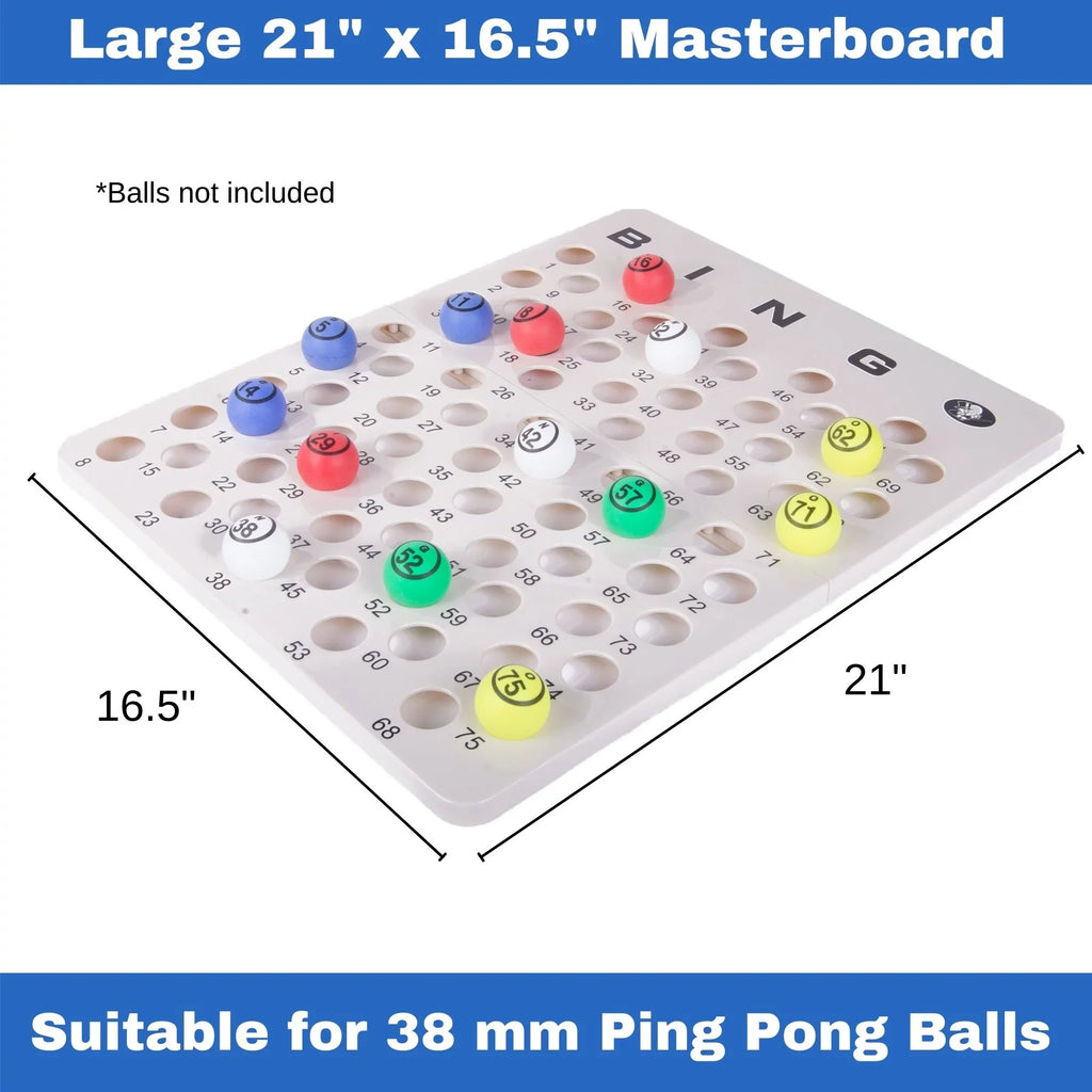 MR CHIPS Professional Bingo Game Set with Extra Large Bingo Cage (19” High), Single Sided Ping Pong Bingo Balls and Master Bingo Board – Red Cage with Acrylic Handle