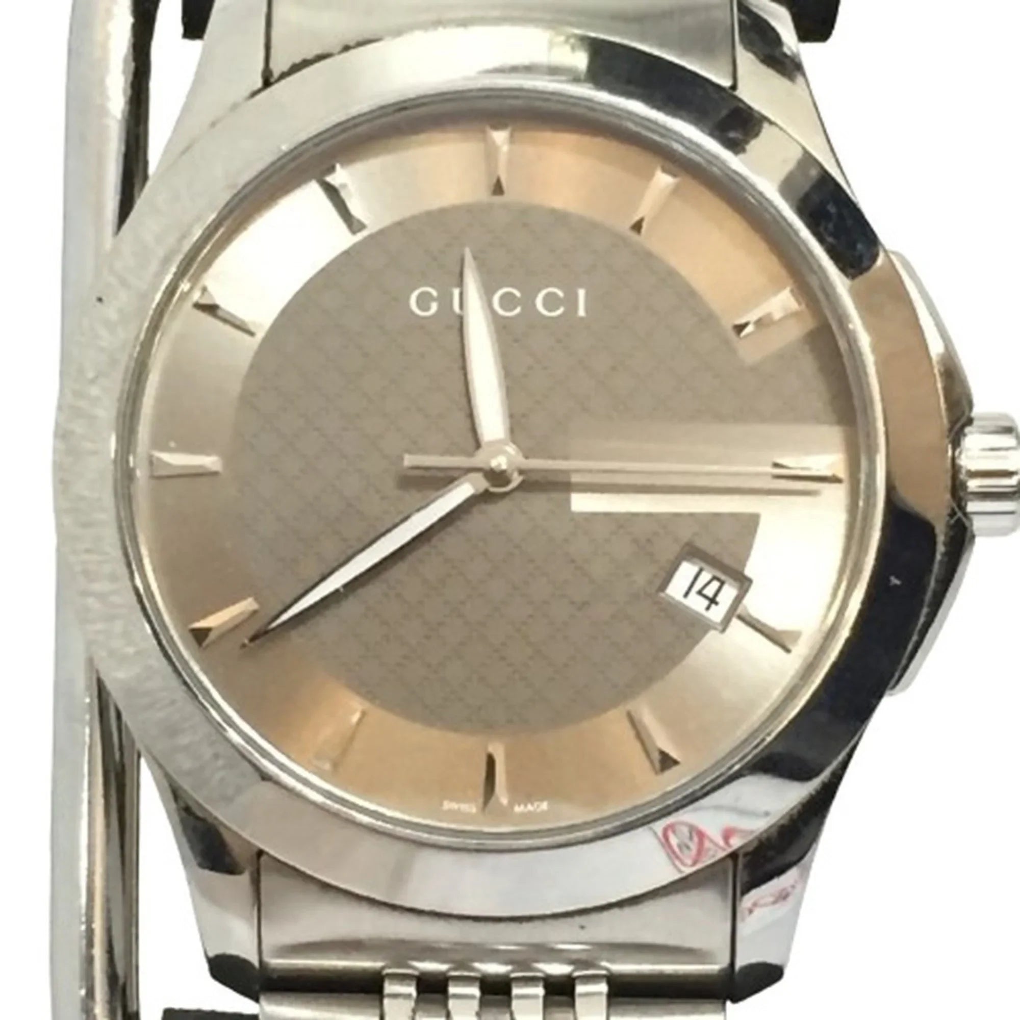 Pre-Owned GUCCI 126.4 G Timeless Brown Dial SS Stainless Steel Silver Analog Watch Men's Date Quartz IT26SVZ67548 RK1056D (Good)