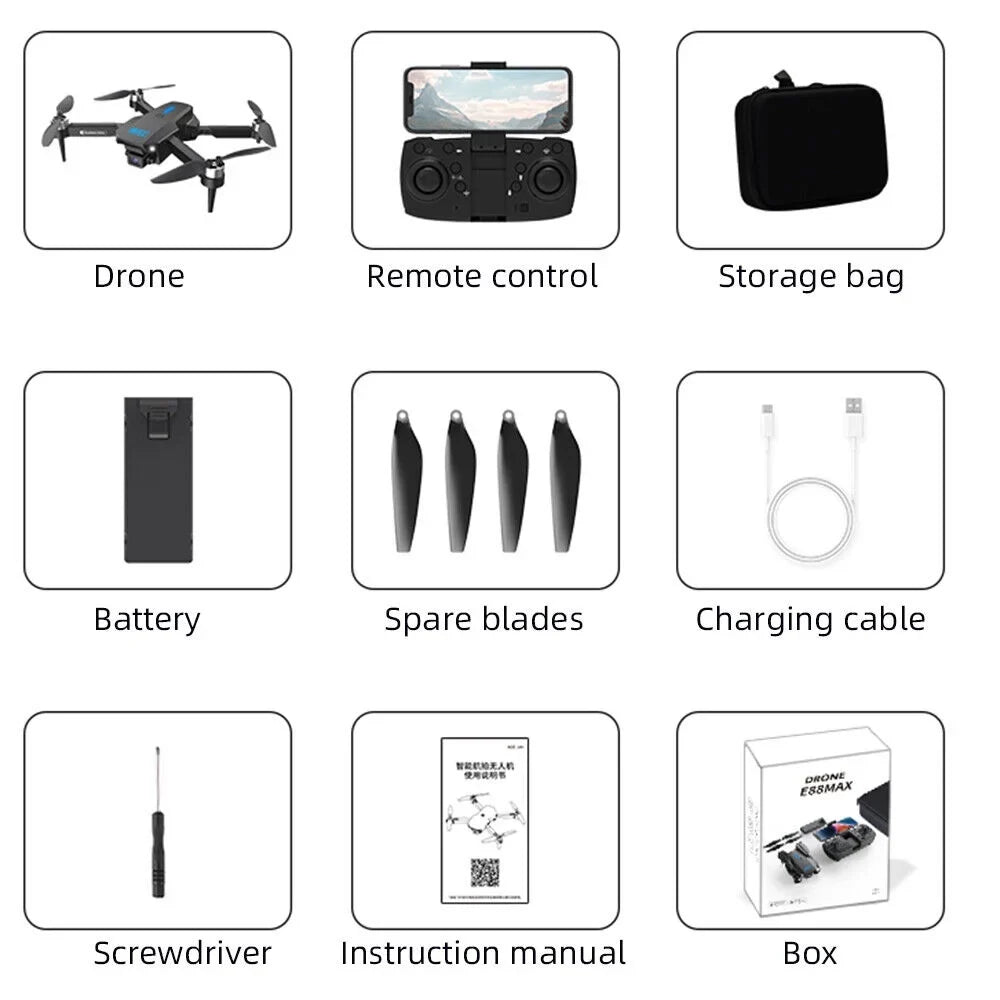 JahyShow AirMaster E88Max - 4K HD Camera RC Drone - WiFi FPV, Foldable Quadcopter, Long Range