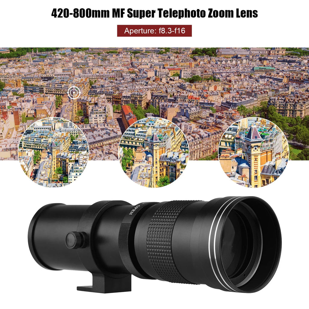 Suzicca Camera MF Super Telephoto Zoom Lens F/8.3-16 420-800mm T Mount with Adapter Ring Universal 1/4 Thread Replacement for Canon EF-Mount Cameras 80D 77D 70D 60D 60Da 50D 7D 6D 5D T7i T7s T6s T6