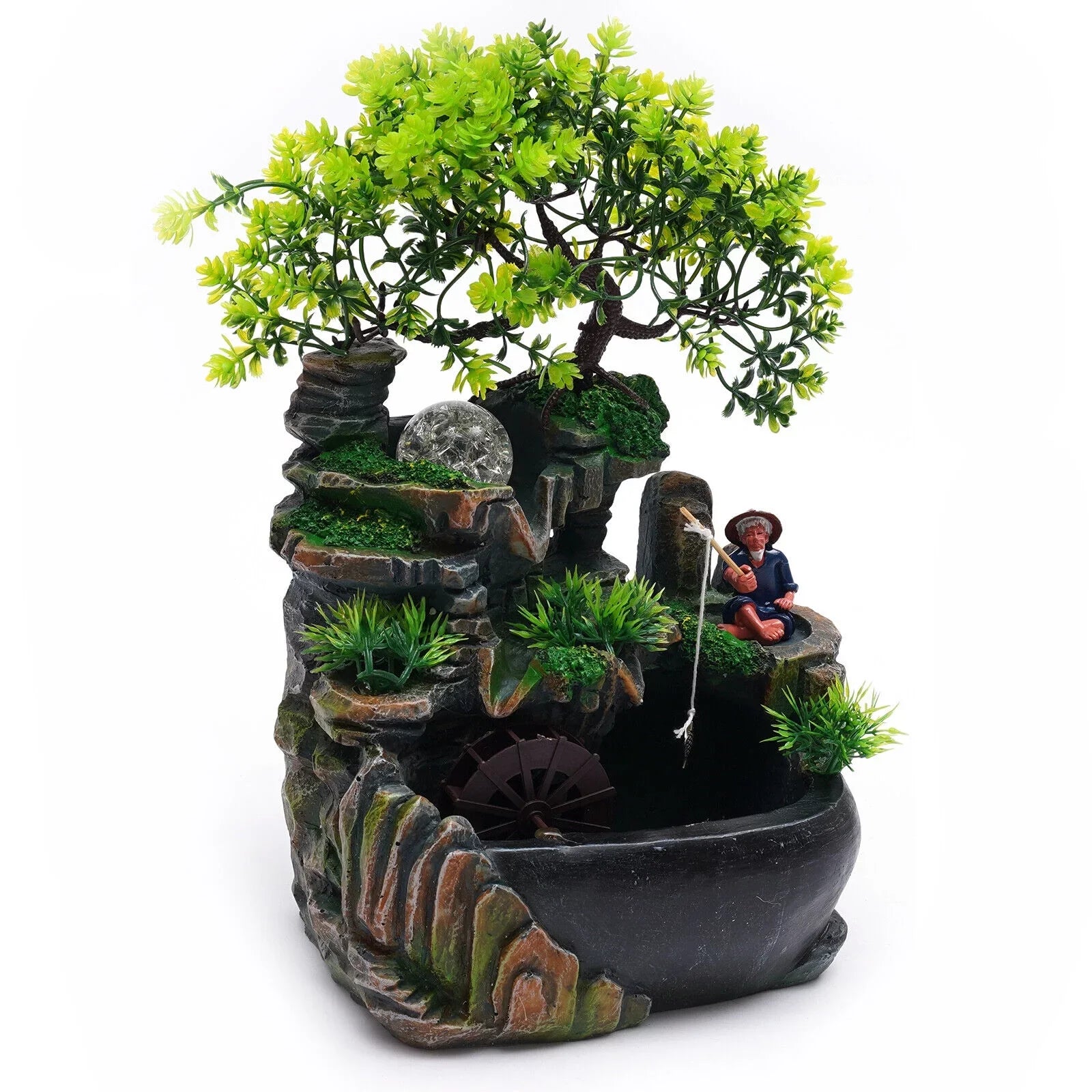 ZhdnBhnos Rockery Waterfall Water Fountains Desktop Ornament Indoor Feng Shui Zen Table Decoration with LED Light