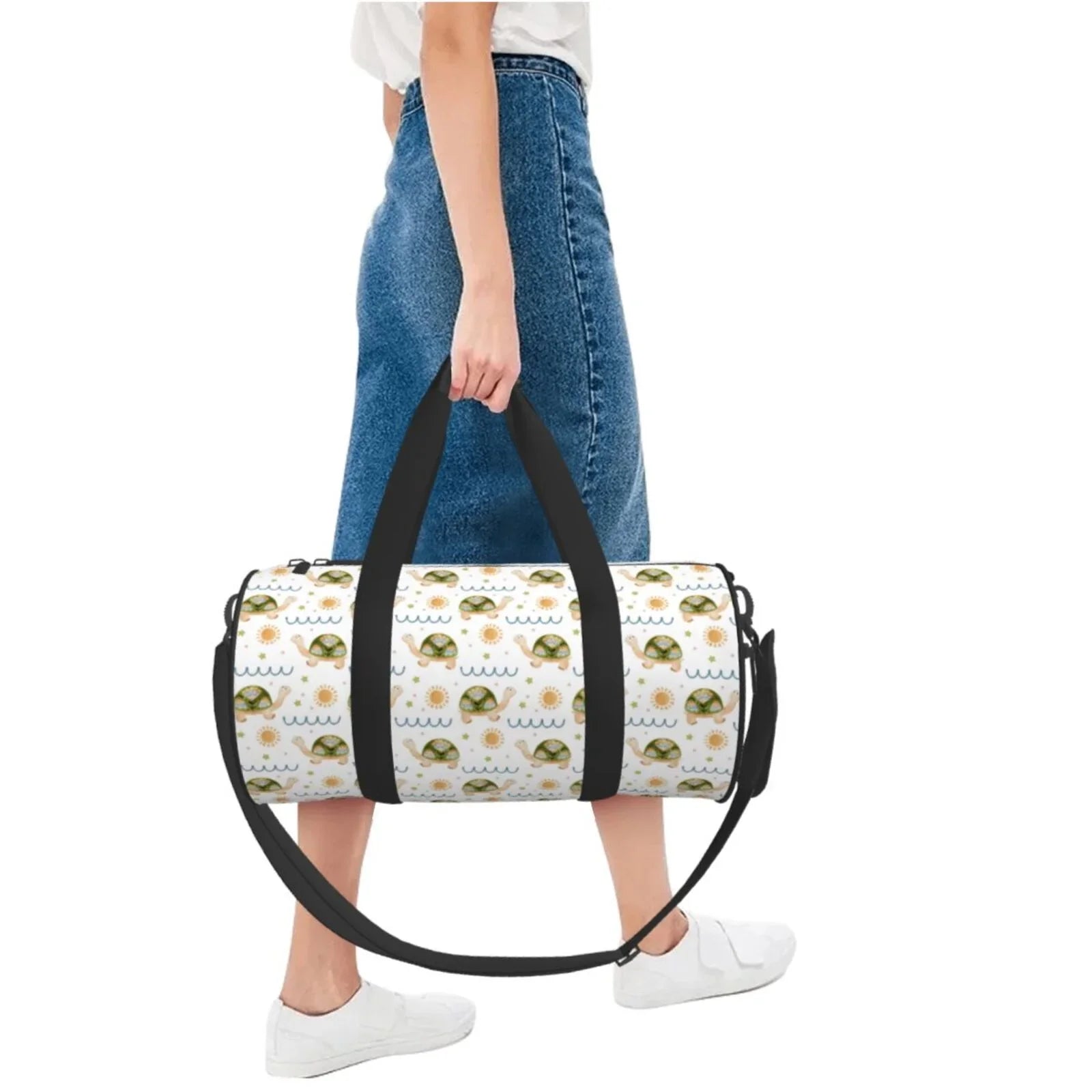 Coaee Sea Turtle Basking in the Sun Large Capacity Travel Luggage Bag Cylinder Gym Bag Waterproof Sports Bag with Pocket and Compartment