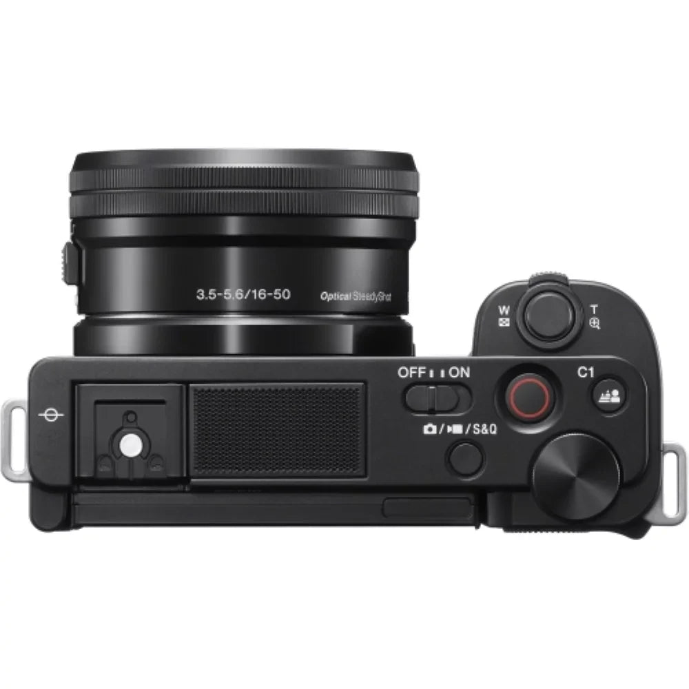 Sony ZV-E10 Mirrorless Camera |16-50mm Lens (Black) Bundle with Transcend 64GB Memory Card + Flexible Tripod + Camera Bag + Cleaning Kit (5 Items)