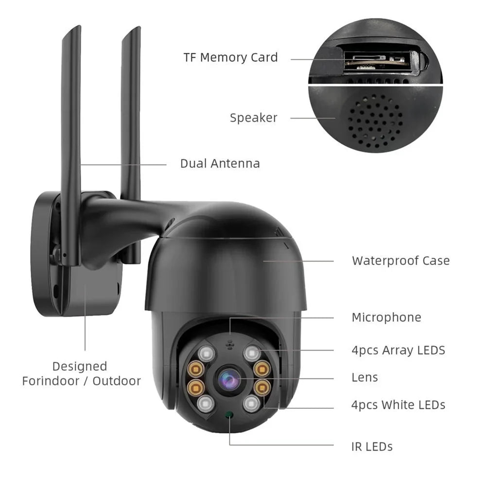 LISUEYNE Security Camera Wireless Outdoor, 4MP Pan/Tilt 2.4G Wifi Surveillance Cameras with Motion Detection and Siren, 2-Way Audio, Full Color Night Vision, for Multi-Platform