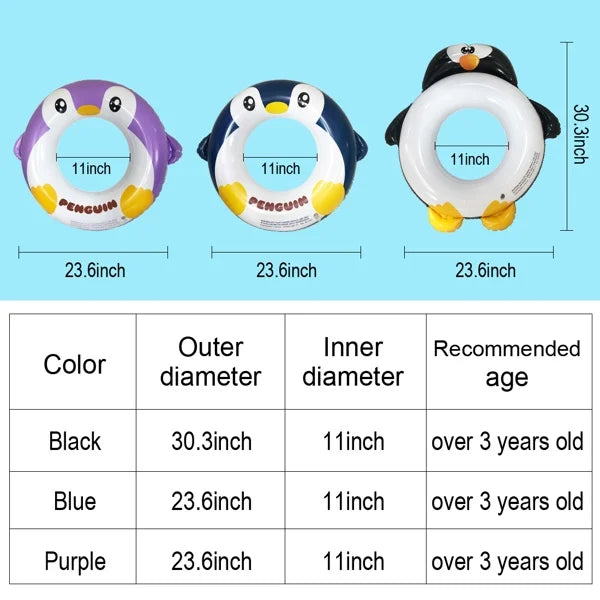 Yejaeka Kids 3 Penguin Print Swim Ring + 1 Large Capacity Water Gun