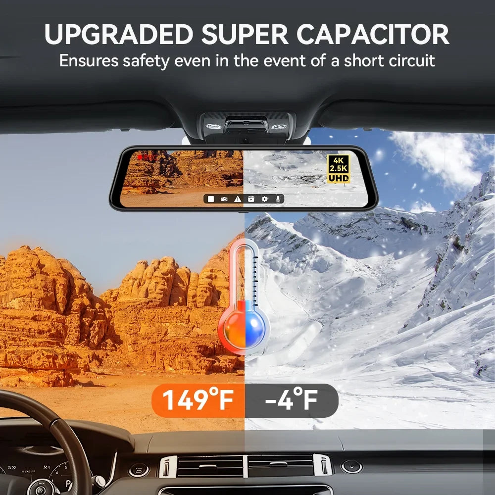 WOLFBOX 12" Rear View Mirror Dash Cam, 4K Mirror Dash Cam Front and 2.5K Rear Camera, Rearview Dash Camera for Car with WDR, Night Vision, Free 64GB Card & GPS