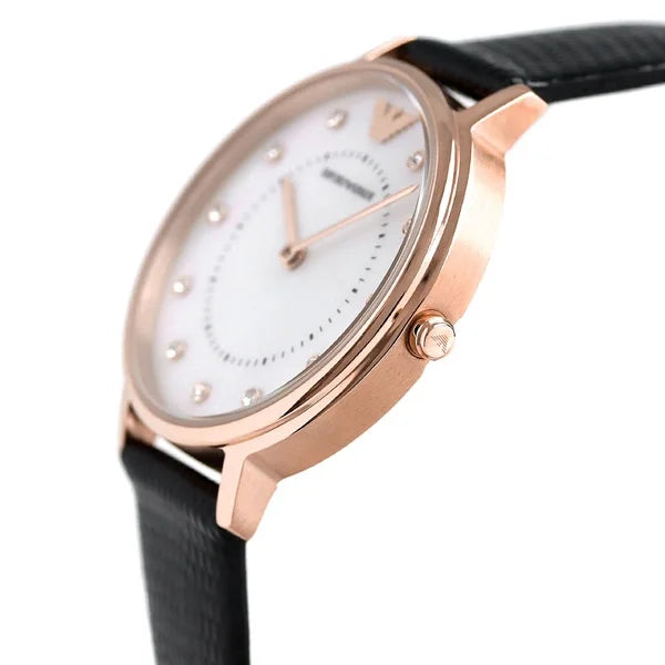 Emporio Armani Quartz Crystal White Mother of Pearl Dial Ladies Watch AR80011