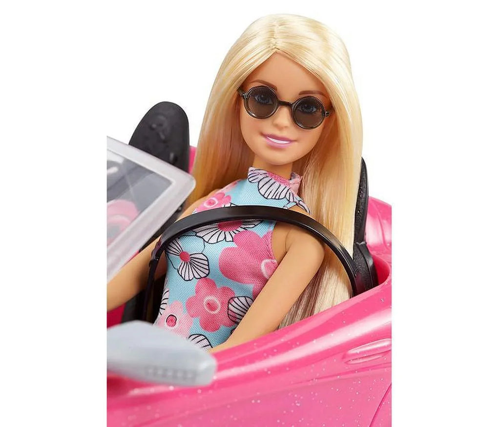Barbie Collection Doll and 2 Seat Pink Convertible Car with Rolling Wheels