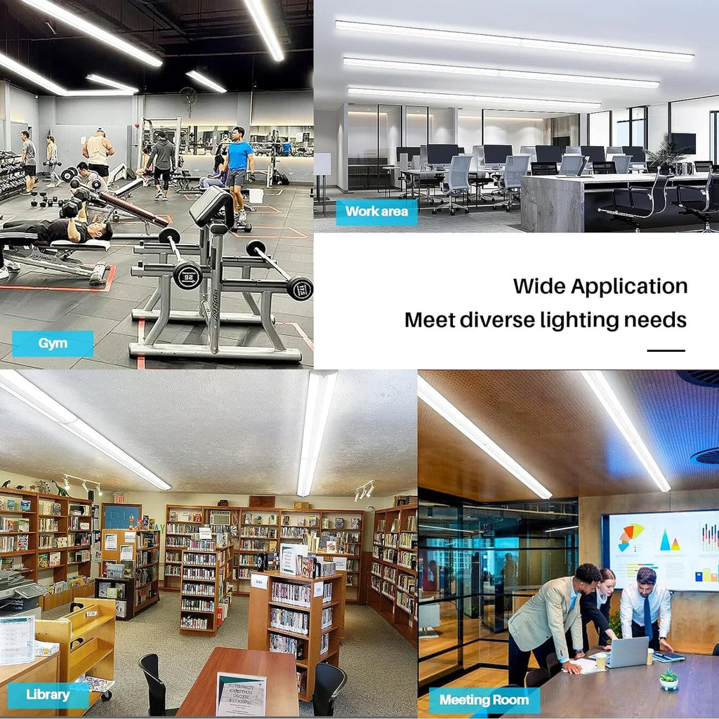 QCAI 8FT LED Shop Light 110W [6-lamp T8 Fluorescent Equiv.], Compact 8 Foot Strip Lights, 12500LM, 5000K, Commercial Grade Flush Mount Ultra Slim LED Wraparound for Garage Office Warehouse, 4 Pack
