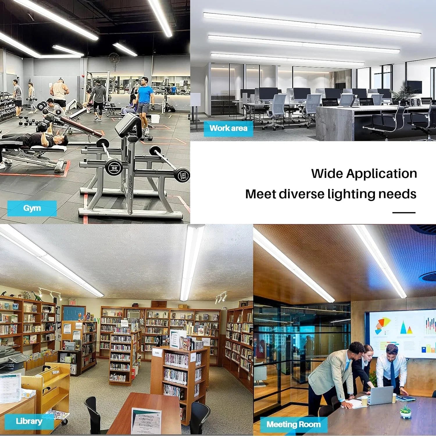 QCAI 8FT LED Shop Light 110W [6-lamp T8 Fluorescent Equiv.], Compact 8 Foot Strip Lights, 12500LM, 5000K, Commercial Grade Flush Mount Ultra Slim LED Wraparound for Garage Office Warehouse, 4 Pack