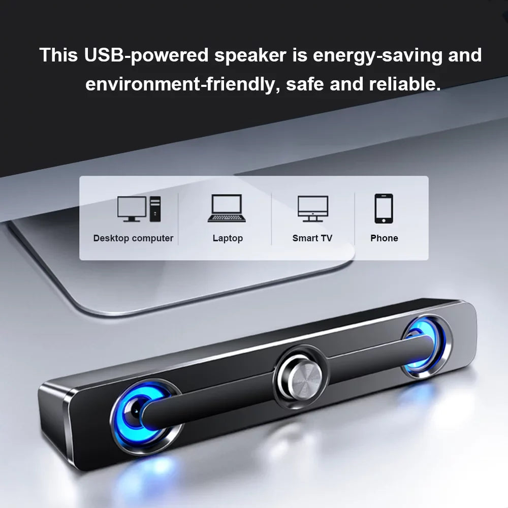 V-111 Computer Speaker USB Wired Powerful Bar Stereo Subwoofer Bass Speaker Surround Sound Box for PC Laptop Phone Tablet MP3 MP4