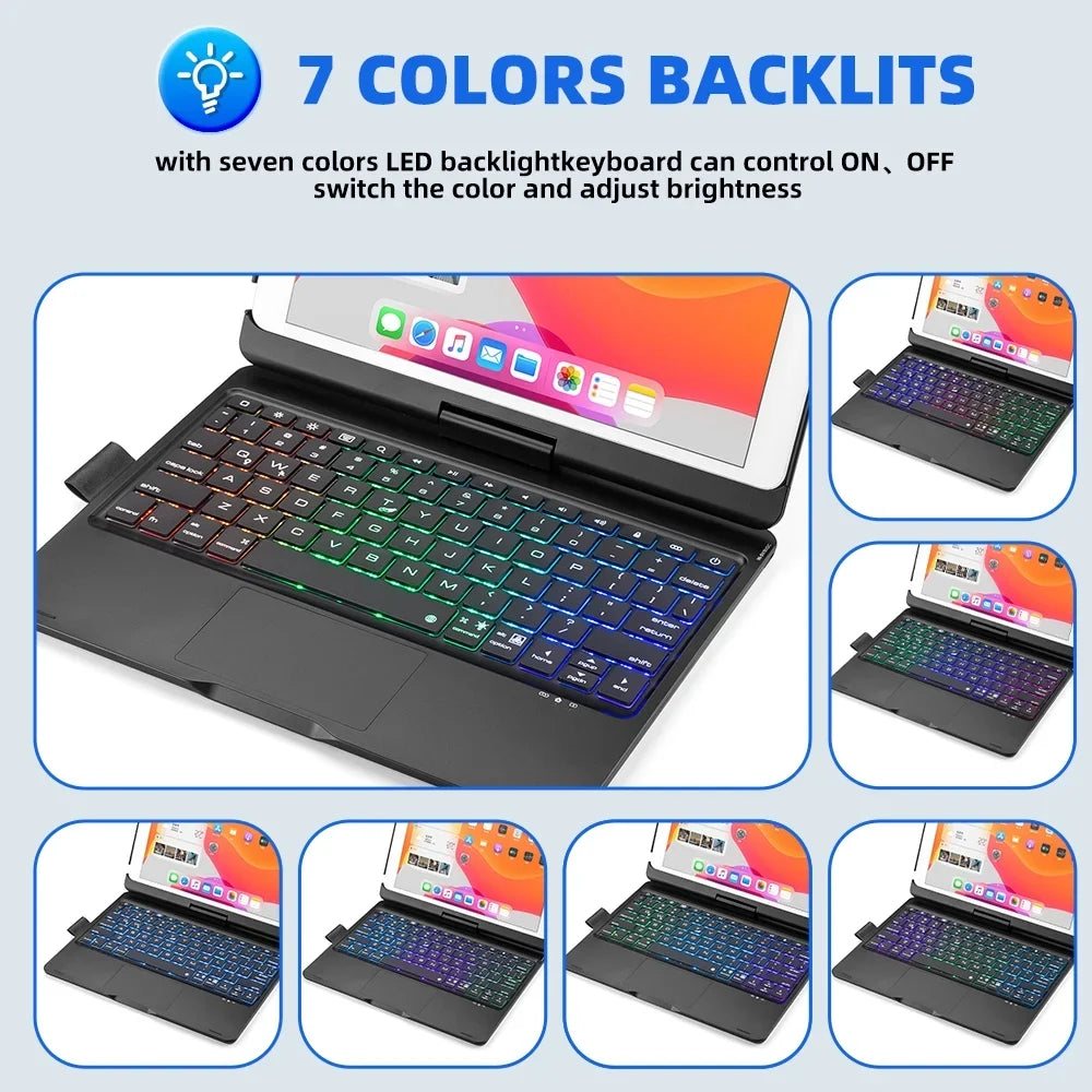 DFITO iPad Case with Keyboard, 360° Rotatable Backlit Keyboard with Pencil Holder for 10.2 inch iPad 9th Gen 2021/ 8th Gen 2020/ 7th Gen 2019 and iPad Air 3 / Pro 10.5" -Black