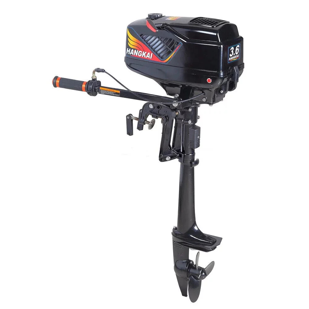 2 Stroke 3.6 HP Gasoline Outboard Motor, 55cc Fishing Ship Engine with Water Cooling System Clutch Control Black