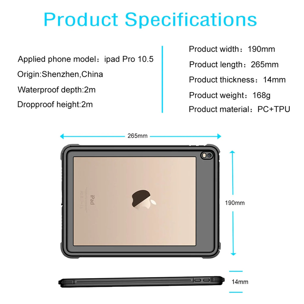 Coating iPad Air 3 Case 2019 Waterproof, iPad Pro 10.5 Case Rugged Full Body Protective Transparent Wrap with Built in Screen Protector Shockproof Case for iPad Air 3 2019/ iPad Pro 10.5 2017,Black