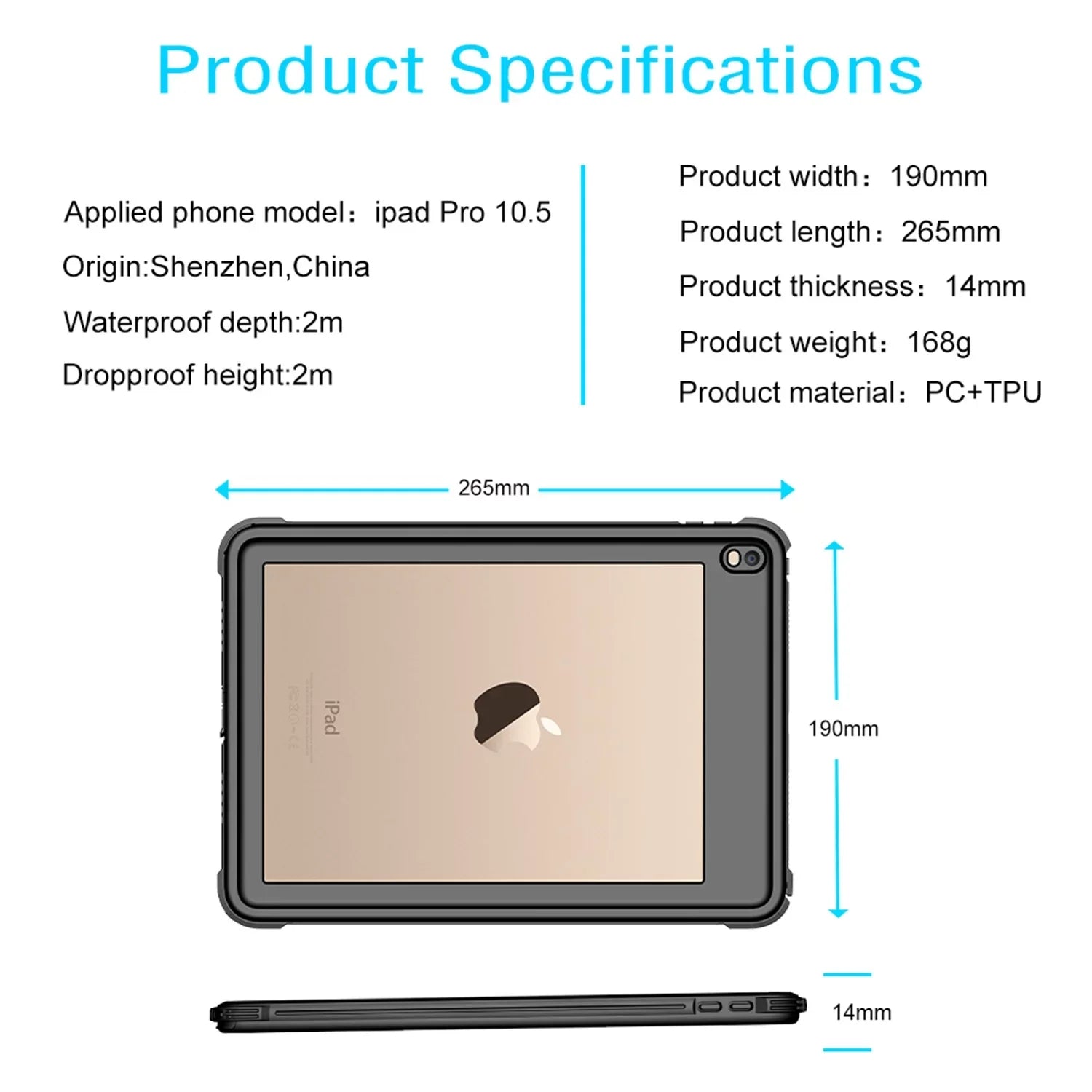 Coating iPad Air 3 Case 2019 Waterproof, iPad Pro 10.5 Case Rugged Full Body Protective Transparent Wrap with Built in Screen Protector Shockproof Case for iPad Air 3 2019/ iPad Pro 10.5 2017,Black