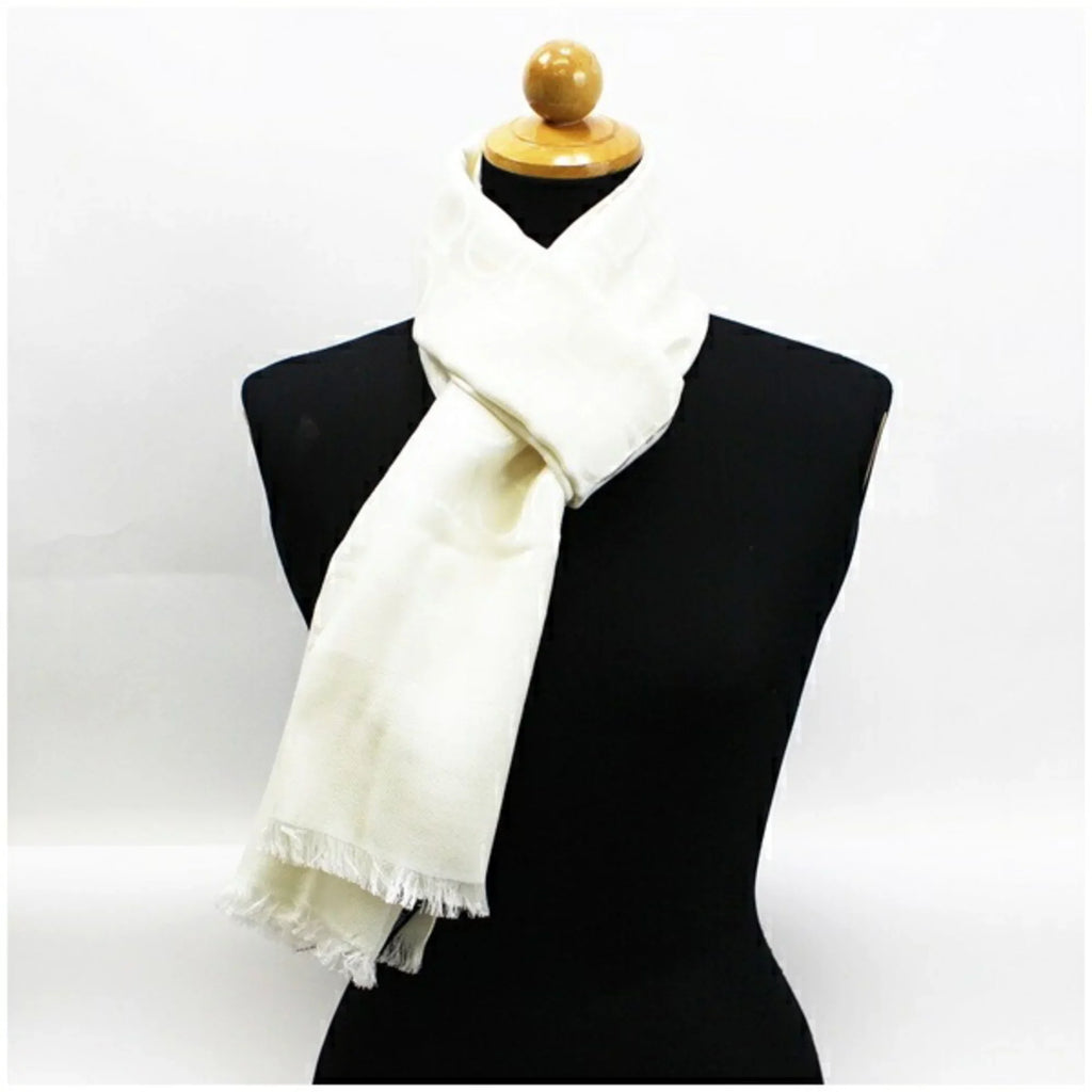 Pre-Owned Salvatore Ferragamo silk x wool stole white Gancini pattern AB rank SALVATORE FERRAGAMO ladies (Good)