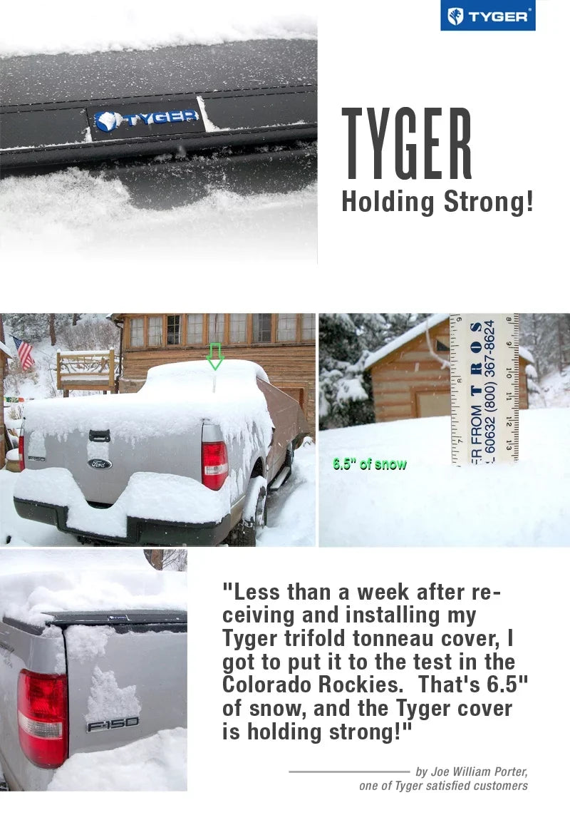 TYGER TG-BC3F1019 Tri-Fold Pickup Tonneau Protection Fit 09-14 Ford F-150 (NOT Raptor Series) w/o Utility Track 5.5 feet (66 inch) Trifold Truck Cargo Bed Tonno Coating (NOT For Stepside) 2010 2011 2012 2013